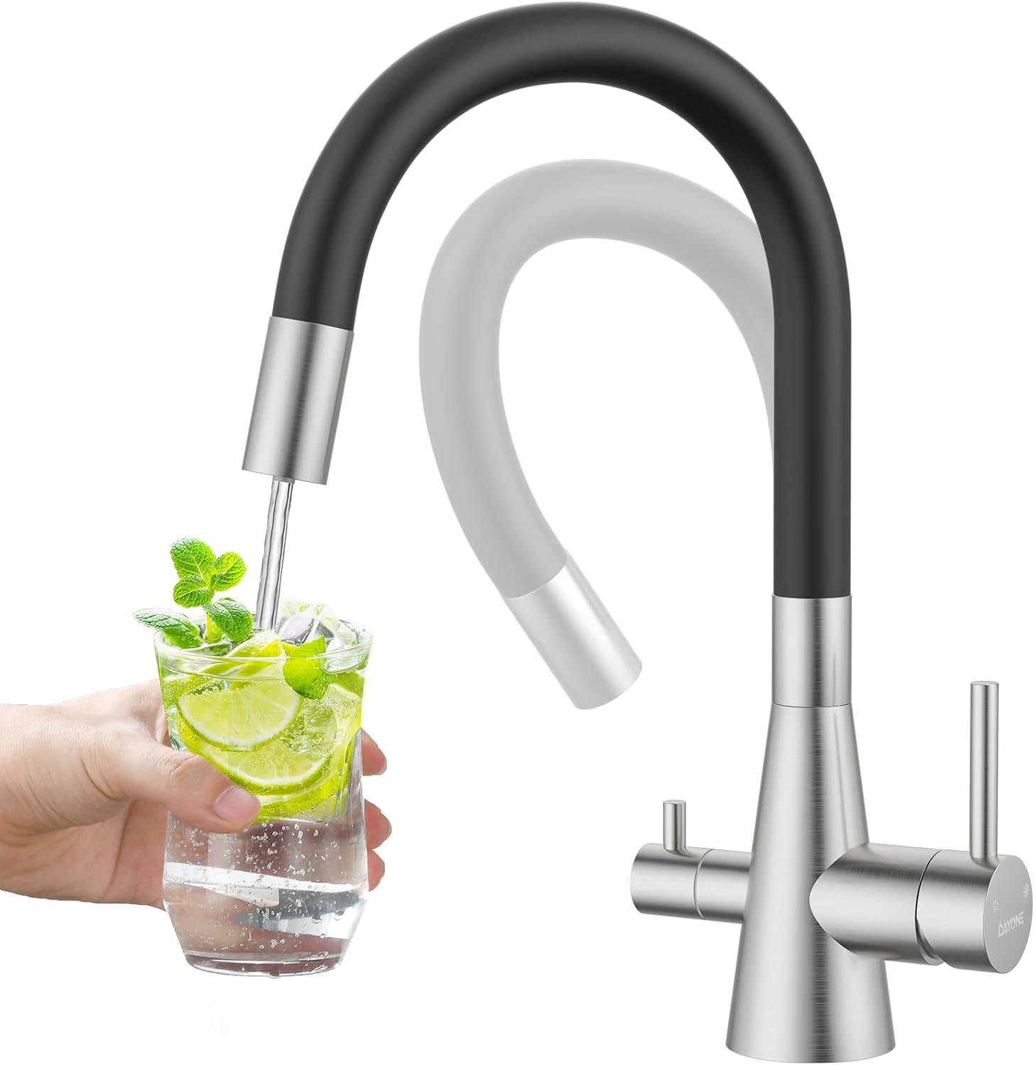 DAYONE 3‑Wege Wasserhahn Schwarz 360° drehbar 🚰