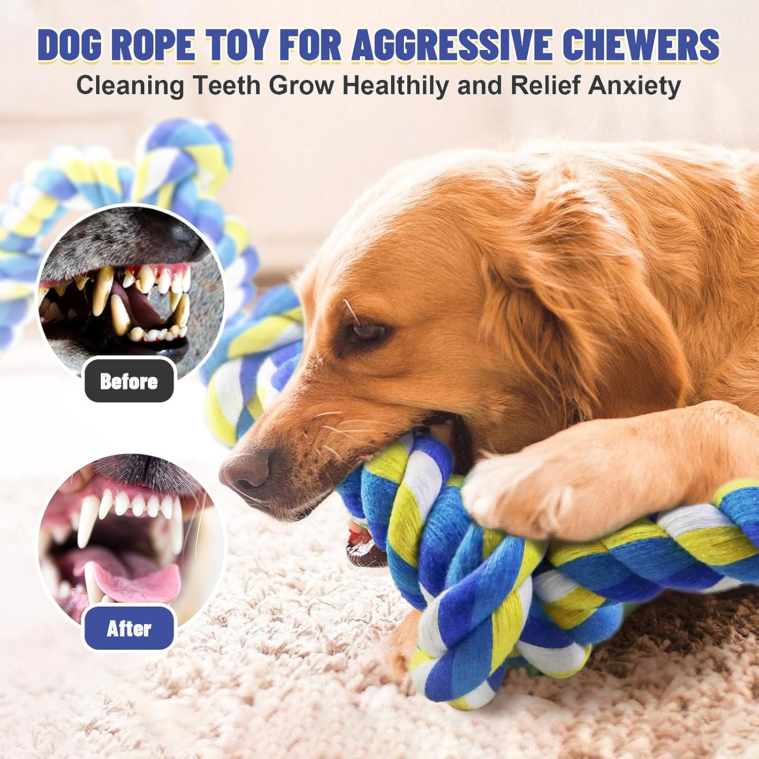 Thumbnail 2 de GASAPET Extra 42in (108cm) 6-Knot Cotton Rope Dog Toy for Aggressive Chewers (Medium–Large Breeds)