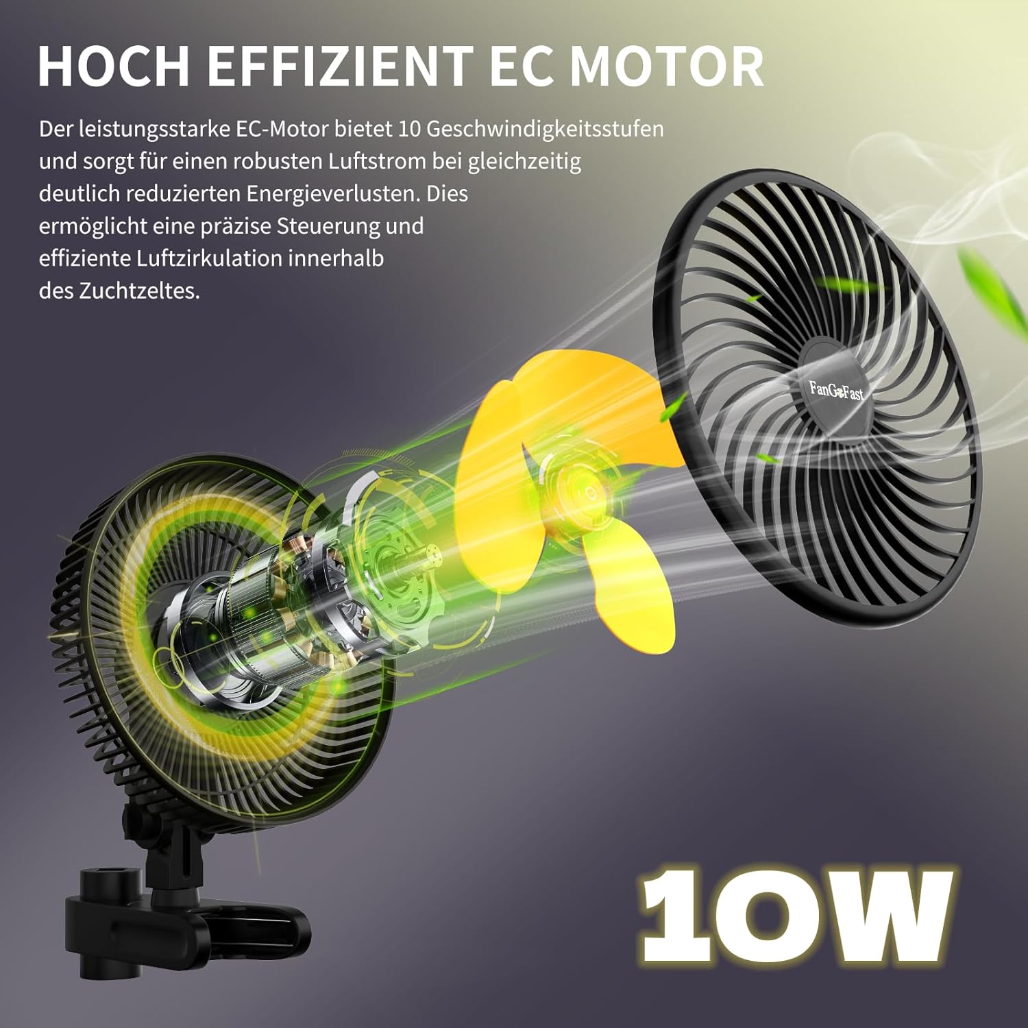 Thumbnail 1 de FanGoFast Grow-Ventilator mit Clip & EC-Motor – 10 Geschwindigkeitsstufen, 20 cm, 561 m³/h, 10 W