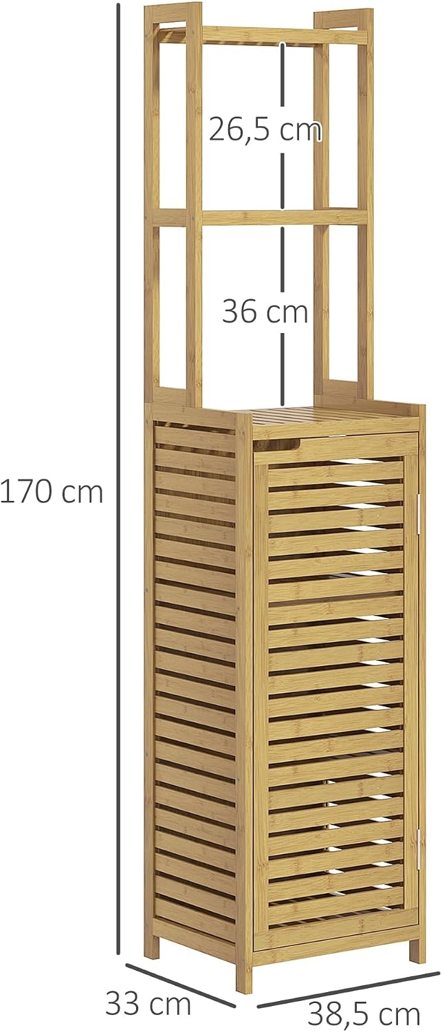 Detalle 1 de HOMCOM Armoire colonne salle de bain bambou 170 cm