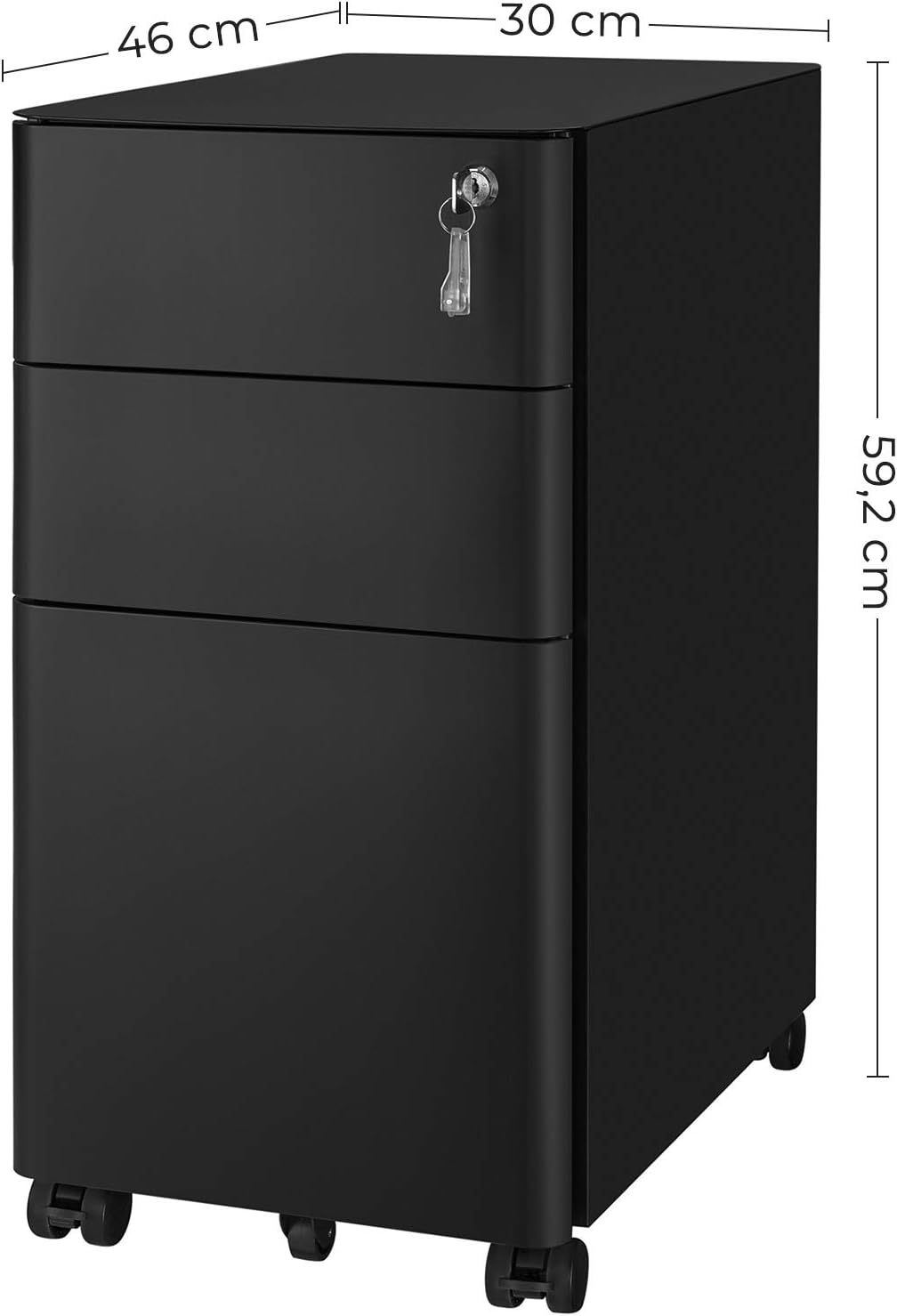 Thumbnail 2 de SONGMICS Rollcontainer OFC030B01 – abschließbarer Aktenschrank mit 3 Schubladen und Rollen für DIN-A4/Legal/Letter