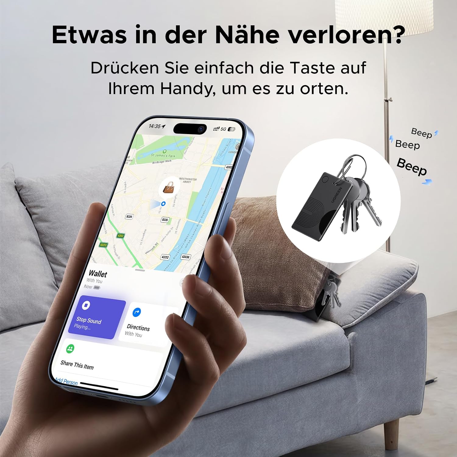 Detalle 1 de UGREEN FineTrack Slim Bluetooth Tracker