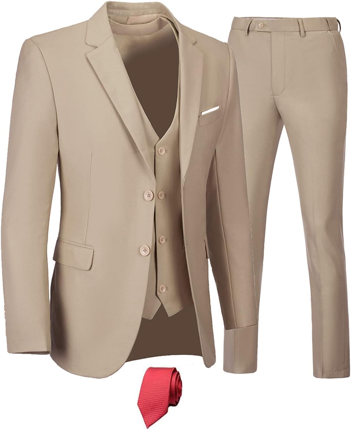 Detalle de Furuyal Men’s 3-Piece Slim Fit Suit Set (Two-Button Blazer + Vest + Pants) — Wedding, Business & Formal Wear