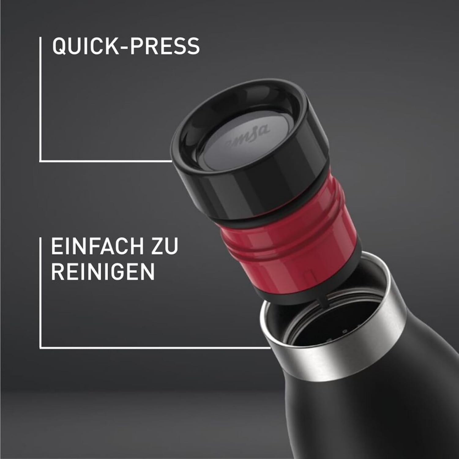 Thumbnail 2 de Emsa Bludrop Isolier-Trinkflasche 1 Liter – 100% dicht, Quick-Press-Verschluss, 360° Trinkgenuss, Edelstahl, Schwarz