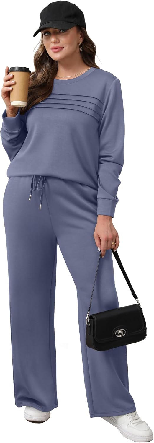 Detalle de WIHOLL Women’s 2-Piece Sweatshirt & Wide-Leg Track Suit Set for Casual Travel and Lounging