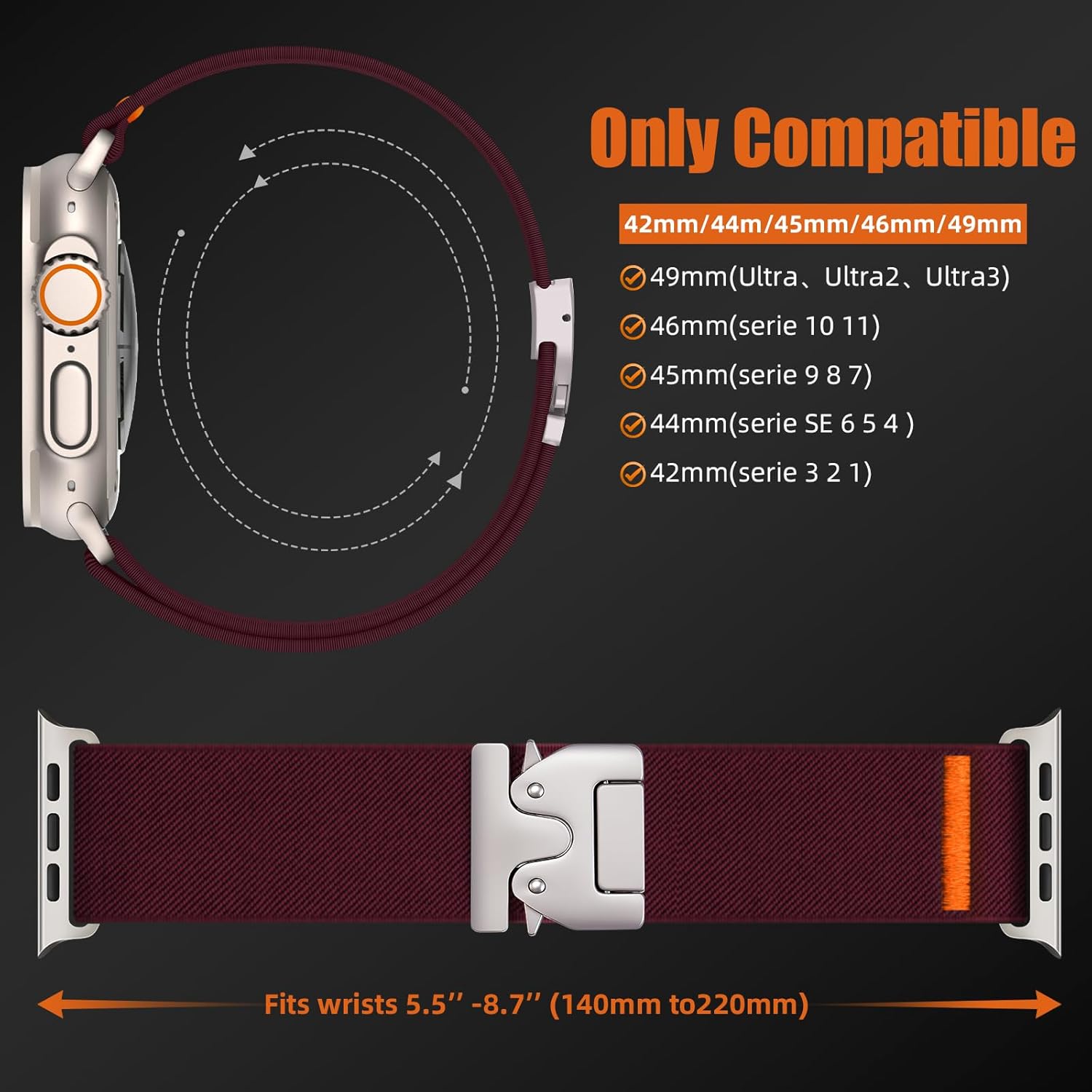 Detalle 2 de Yoohoo Correa compatible Apple Watch 44mm 49mm 26 mm