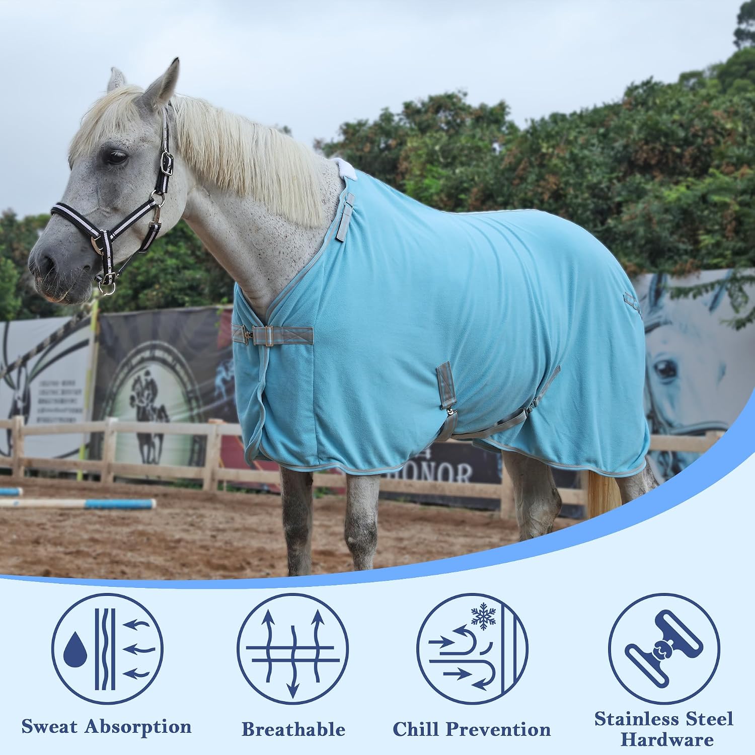 Detalle de Fleece Horse Rug – Breathable Moisture-Wicking Cooler Rug with Adjustable Neck (6'3)