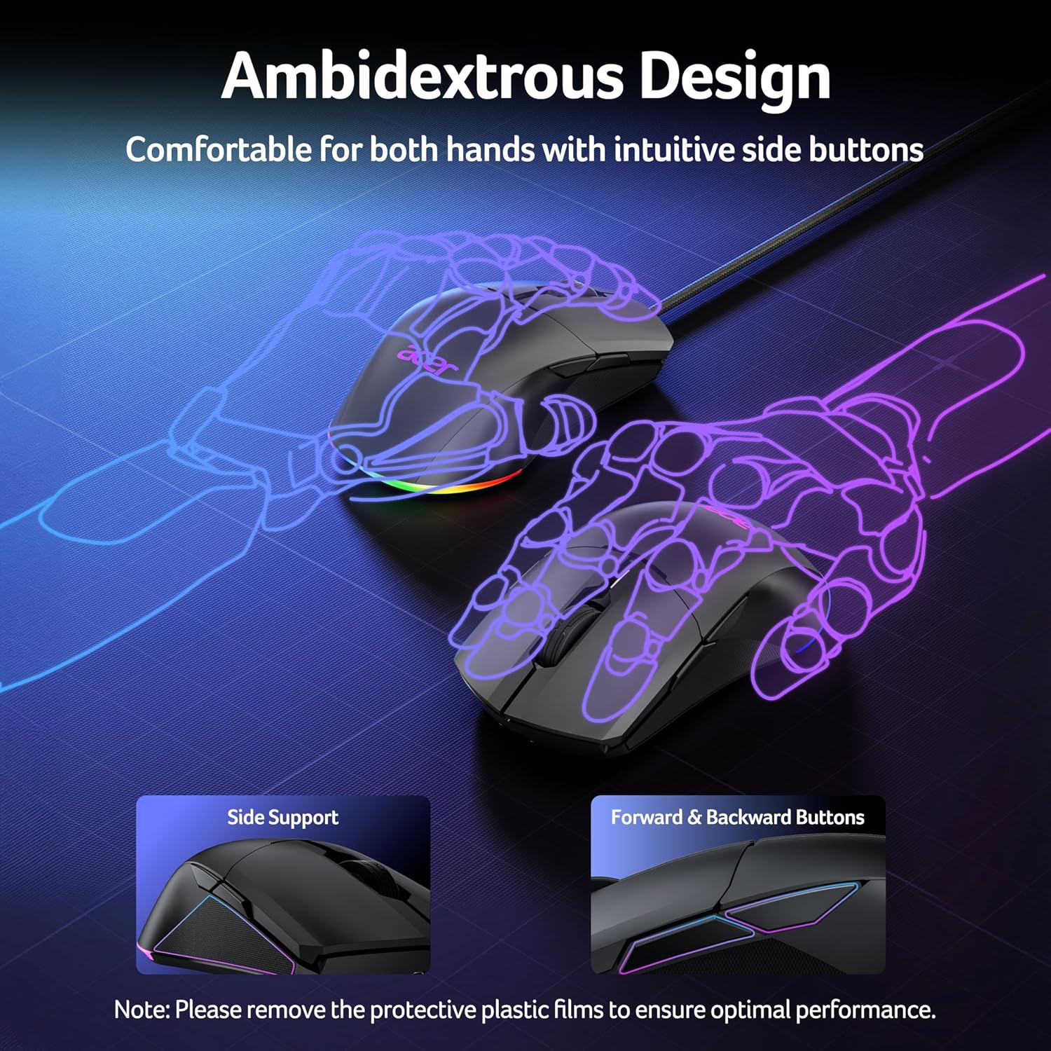 Detalle de Acer Wireless Gaming Mouse for Laptop — 24,000 DPI, Ambidextrous, 8 Programmable Buttons