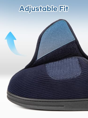 Detalle de LongBay Men's Diabetic Slippers Wide Fit Memory Foam Cosy – Navy Blue (10UK)