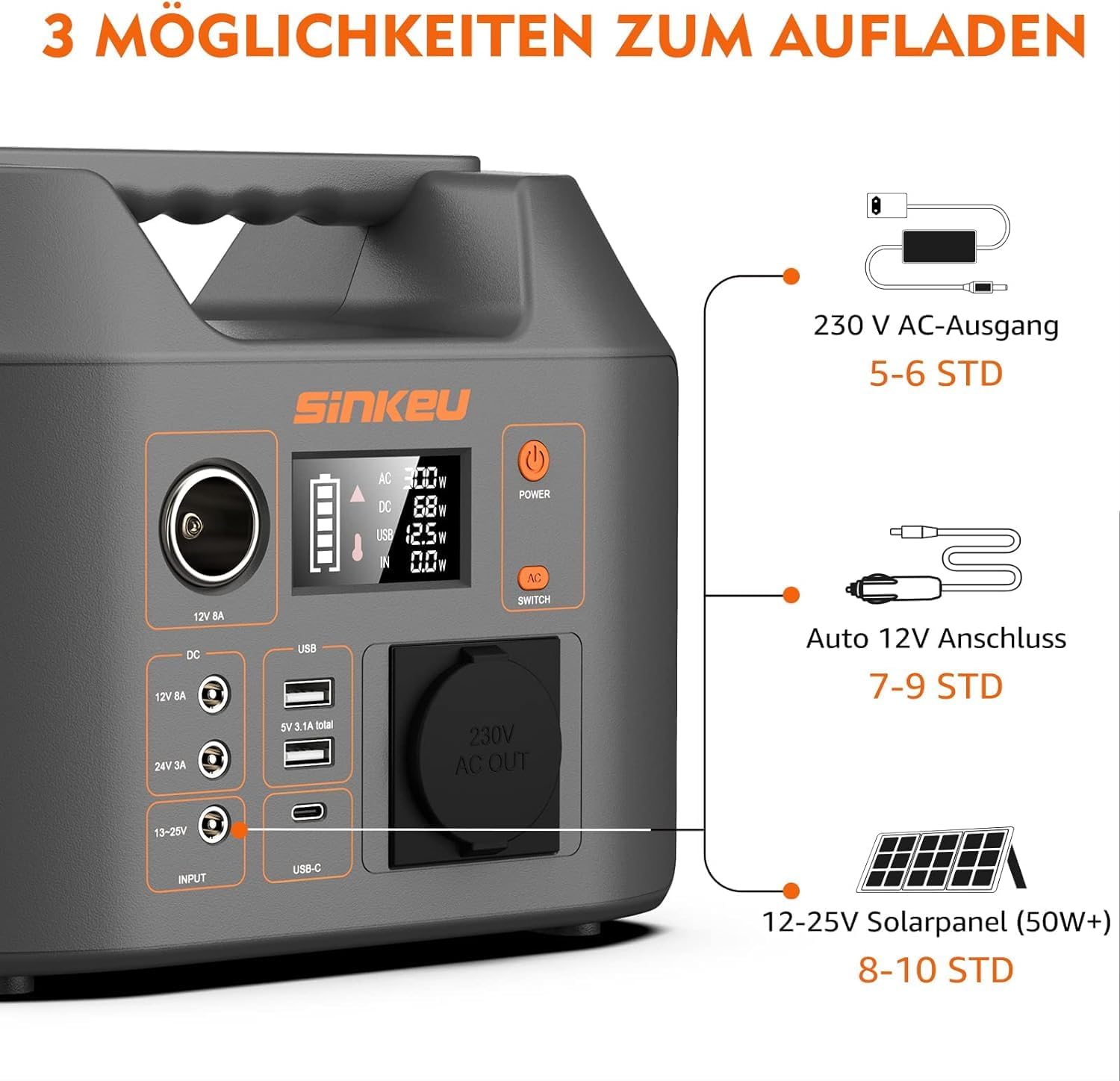 Detalle de SinKeu Tragbare Powerstation mit 60 W Falpanel und 296 Wh Solargenerator – kompakt, zuverlässig und ideal für Outdoor