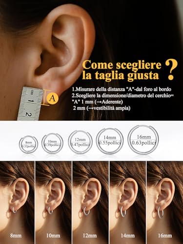 Detalle de U7 Orecchini Donna Cerchio Piccolo 12 mm in Acciaio Inossidabile – modello Huggie