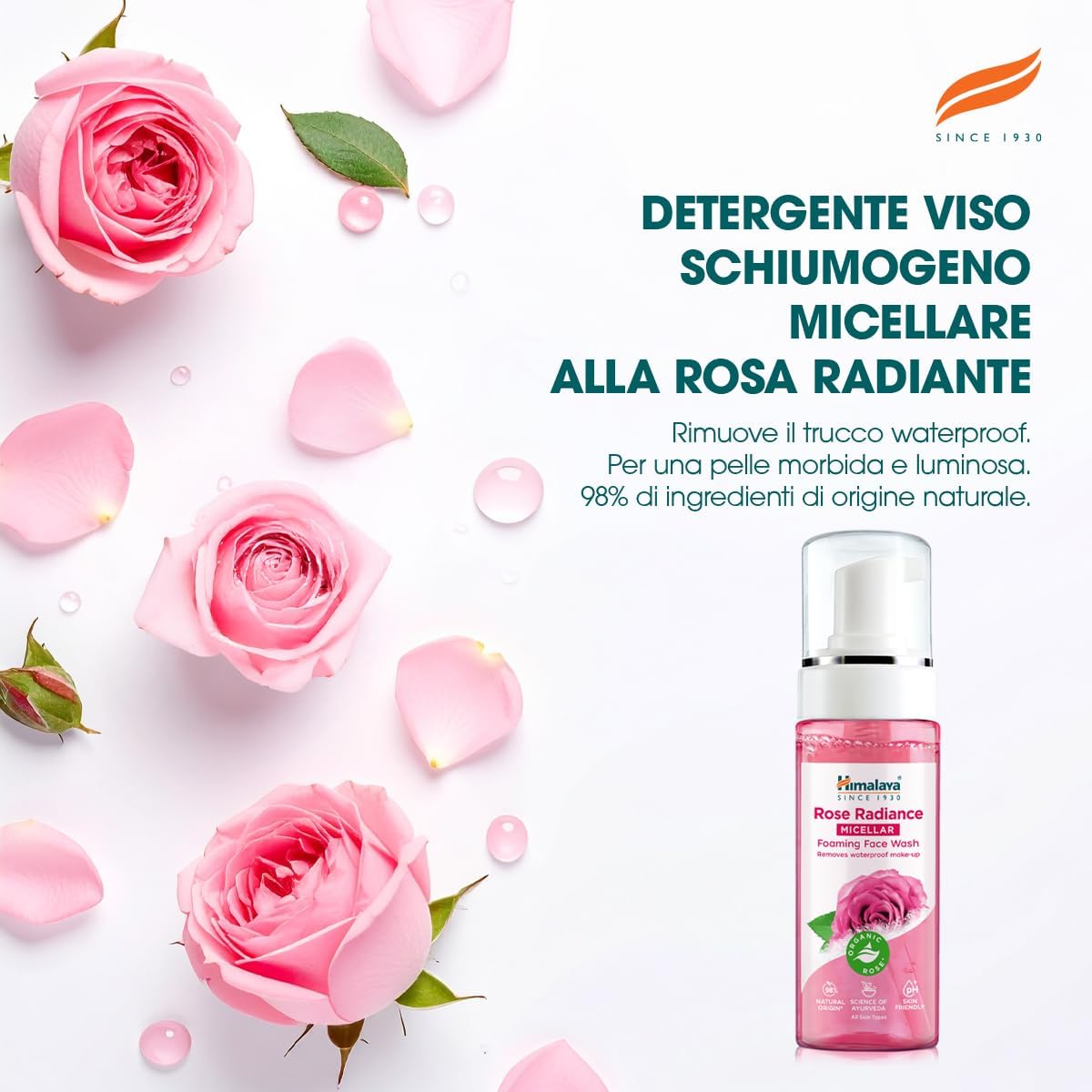 Detalle de Himalaya Rose Radiance Detergente viso con schiuma micellare, 150 ml – rimuove trucco impermeabile
