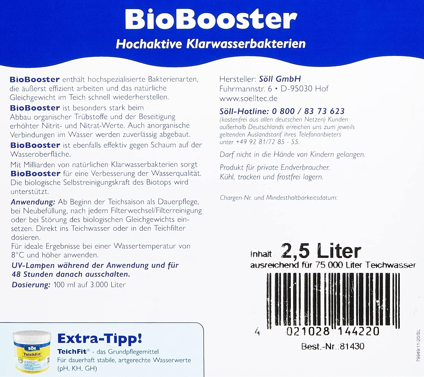 Detalle de Söll BioBooster 2,5 l – Biologischer Teichwasseraufbereiter