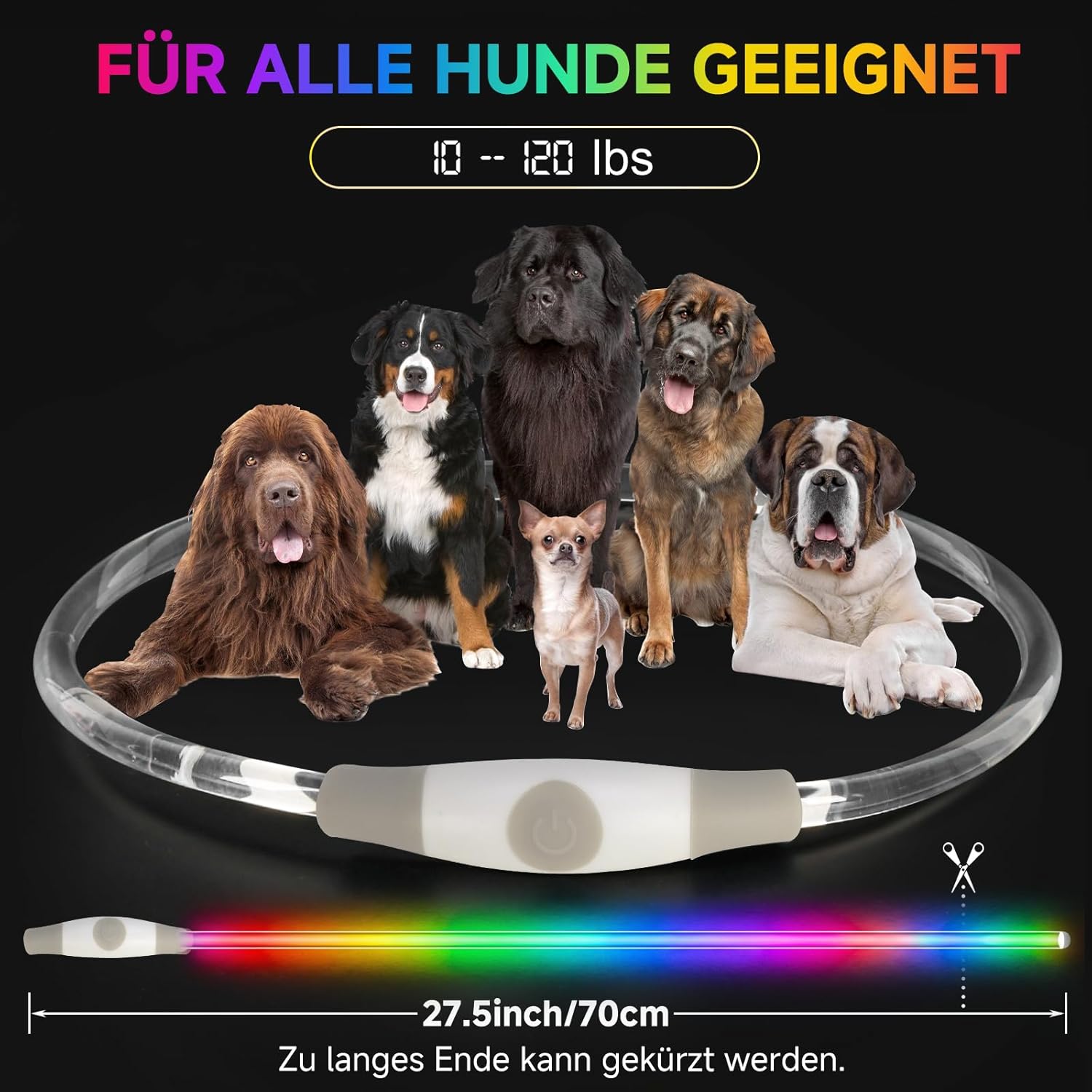 Detalle de Leuchthalsband Hund Mehrfarbig 70cm