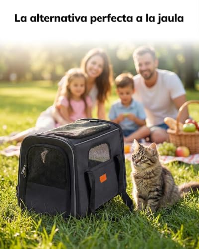 Thumbnail 7 de Morpilot Transportín Perro Gato, bolsa transporte transpirable 44×31×34 cm para mascotas (negro) + tazón plegable y cojín suave