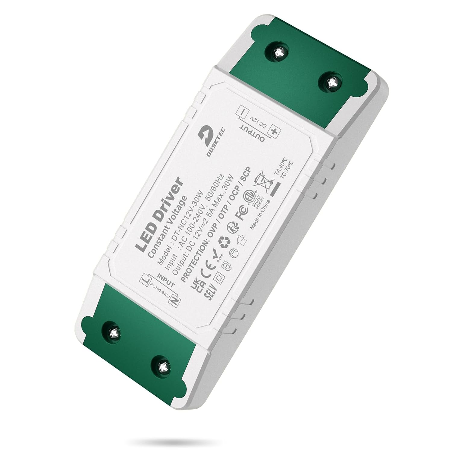 Detalle de DUSKTEC LED Netzteil 12V DC 30W (2,5A) 230V Eingang – LED Trafo Transformator
