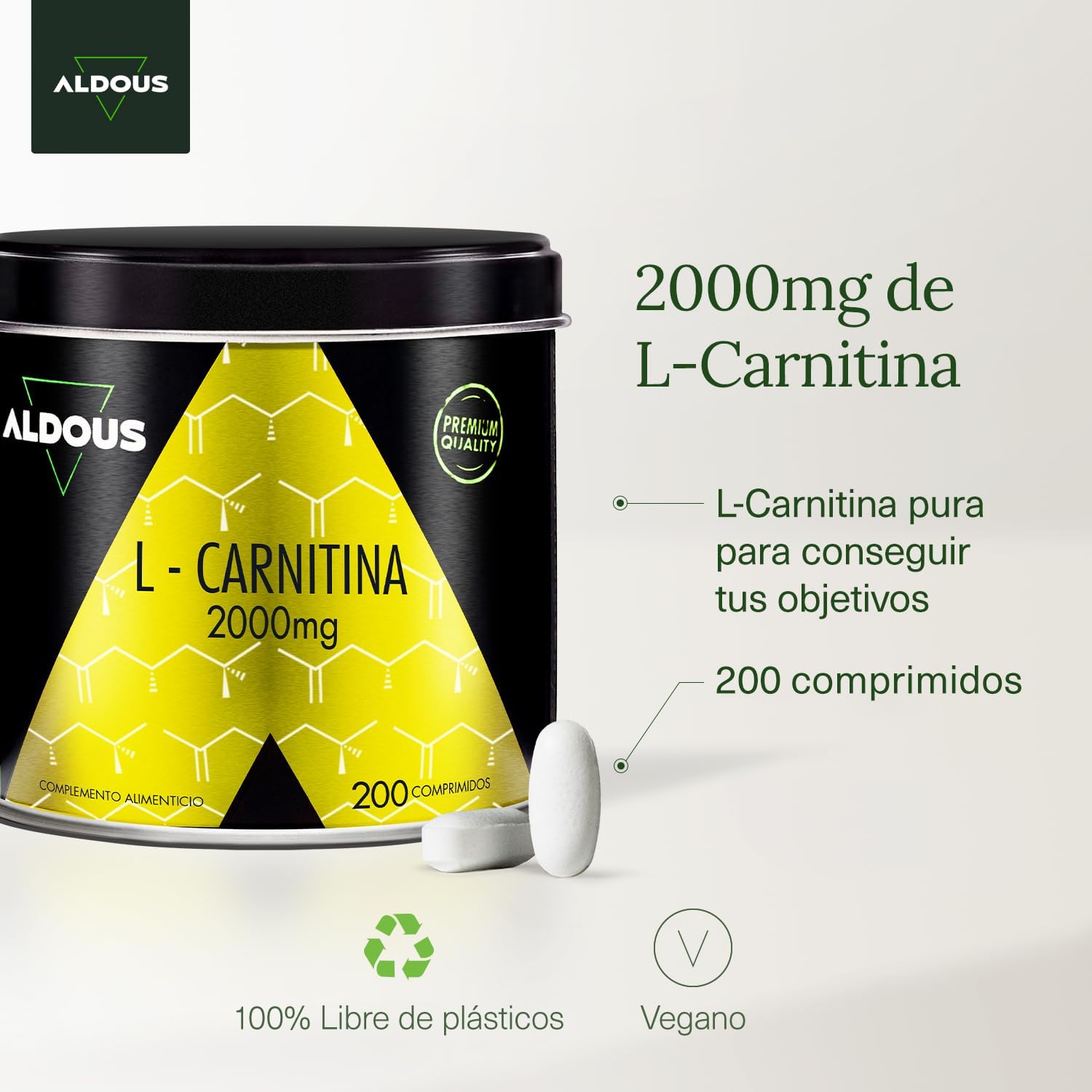 Detalle 2 de Aldous L-Carnitina 2000mg - 200 Comprimidos Energía y Resistencia🧪