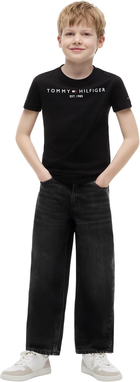 Detalle de Tommy Hilfiger Kinder Unisex Kurzarm Essential Tee – Rundhalsausschnitt