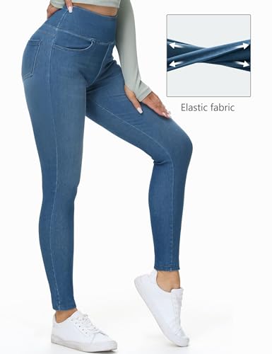 Detalle 2 de THE GYM PEOPLE Jeans Jegging Skinny Femme Taille Haute Élastique – Bleu Denim (L)