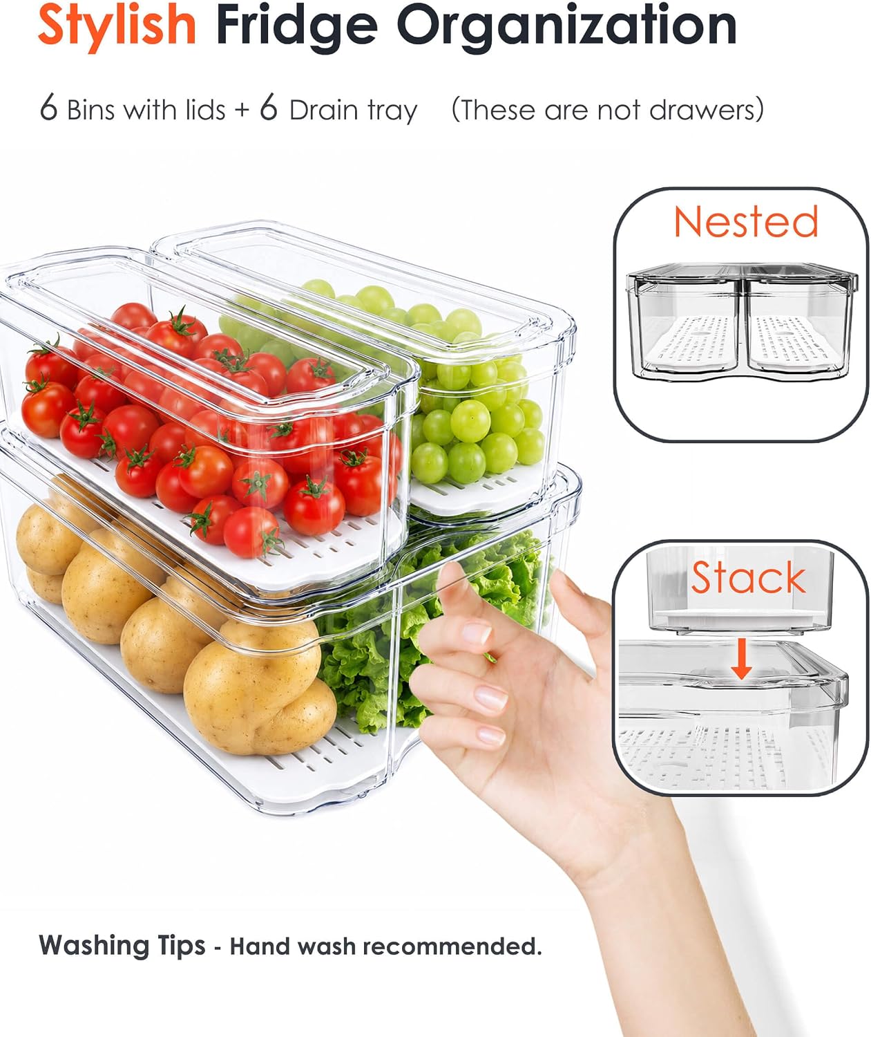 Thumbnail 5 de SMRCAD Fridge Organizers 6-Pack Clear Bins