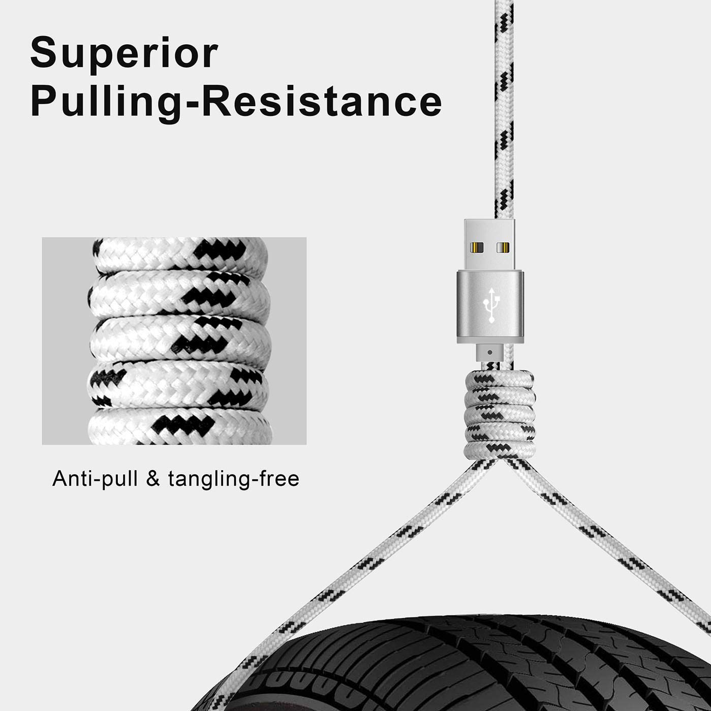 Detalle de ASICEN 3-in-1 10ft Nylon Braided Multi-Charging Cable (2-Pack)
