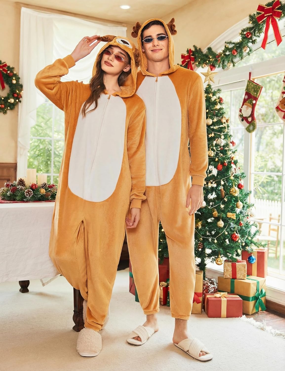 Detalle de Ekouaer Onesie Animalière avec Zip et Capuche – Pyjama Polaire 1 pièce unisexe (S-XXL)