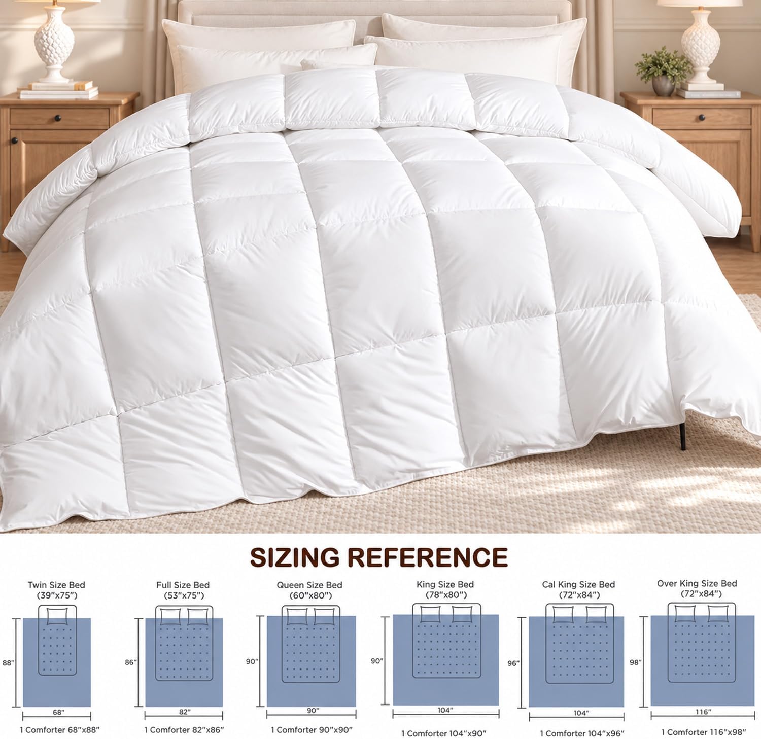 Thumbnail 4 de WhatsBedding CA-GSDC-270-Q-X Queen Comforter, 300 TC Fabric, 8 Corner Tabs