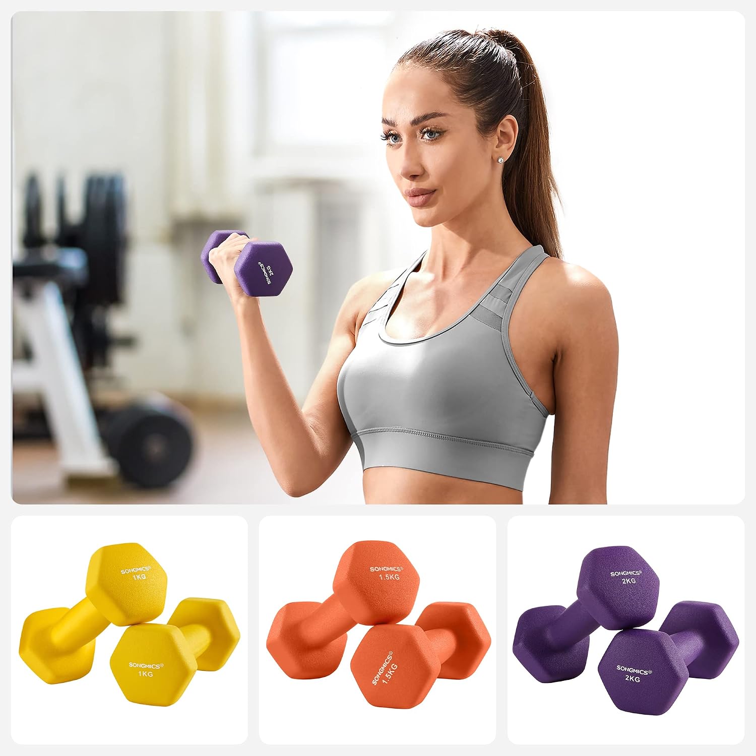 Detalle de SONGMICS 9 kg Dumbbell Set with Storage Stand, Hexagonal Coated Weights