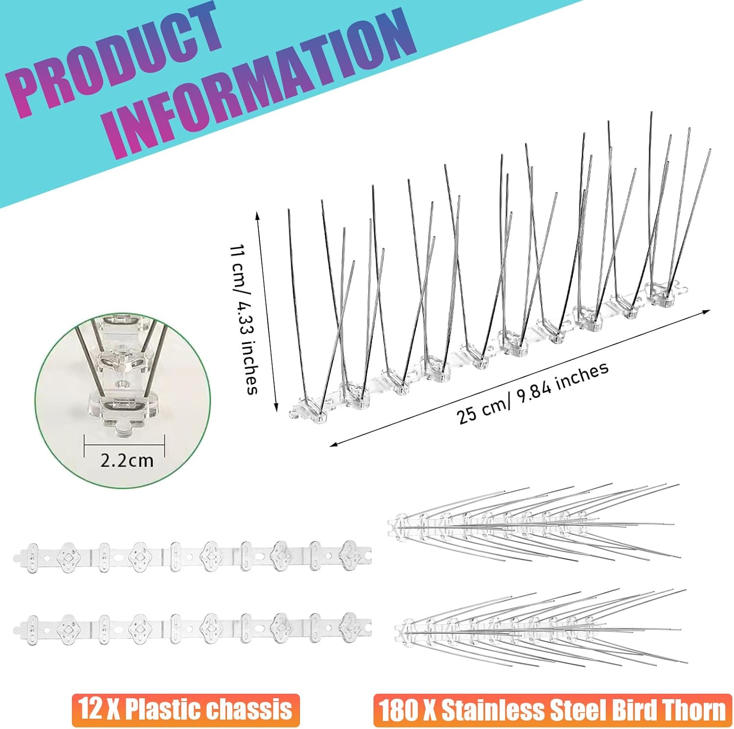 Thumbnail 1 de 12Pcs Bird Spikes: Humane Pigeon Spikes Kit Cover 3M for Gardens, Balconies and Roofs
