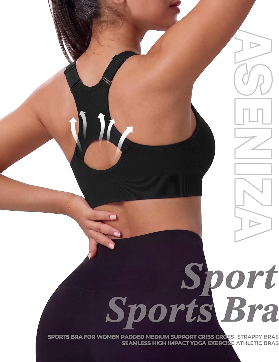 Thumbnail 1 de Aseniza brassière de sport femme maintien fort dos croisé (sans armature) respirante, bretelles larges réglables