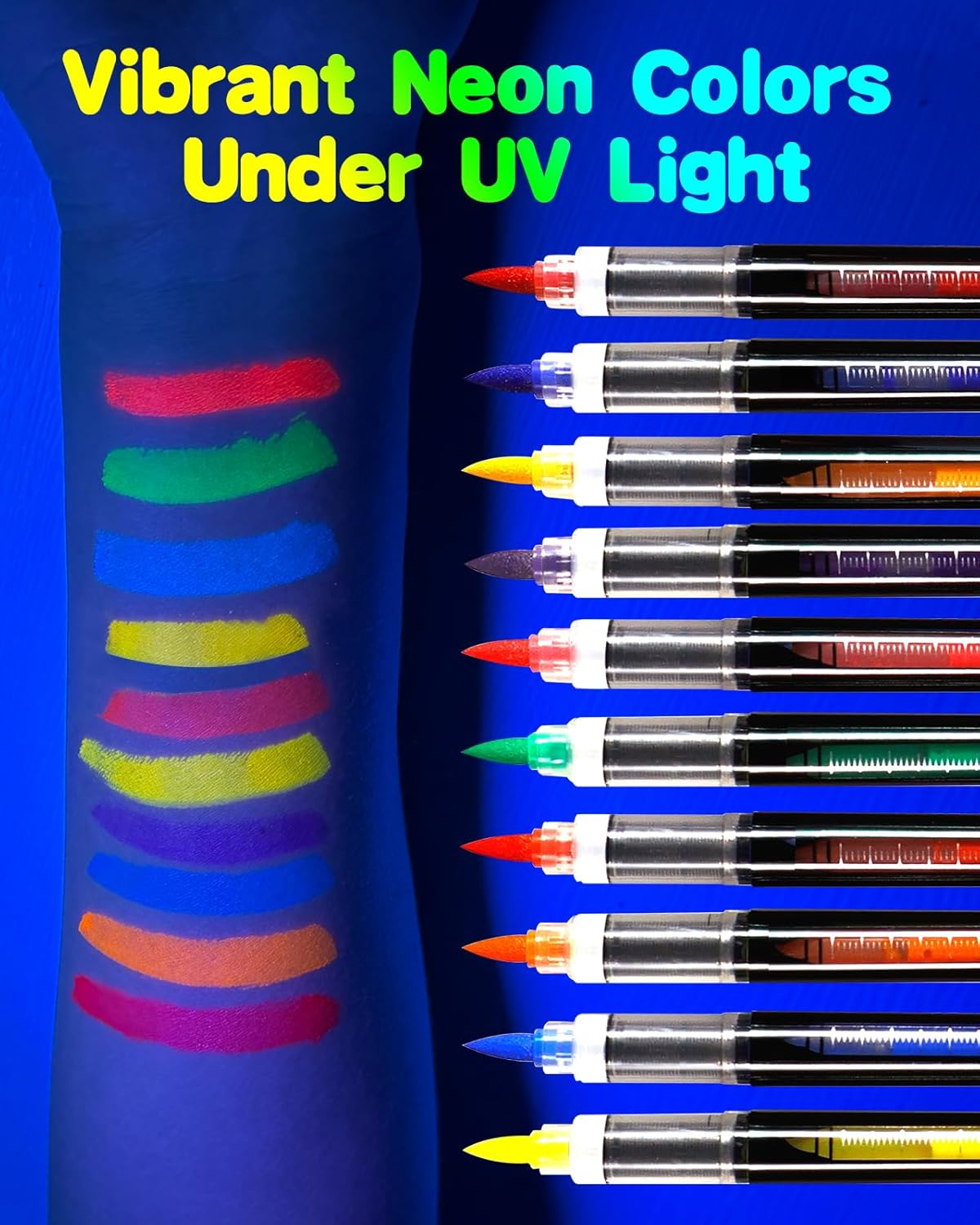 Detalle de Oiomniv UV-Schwarzlicht Stifte Set (10 Farben) für Neon-Glow Face & Body Paint