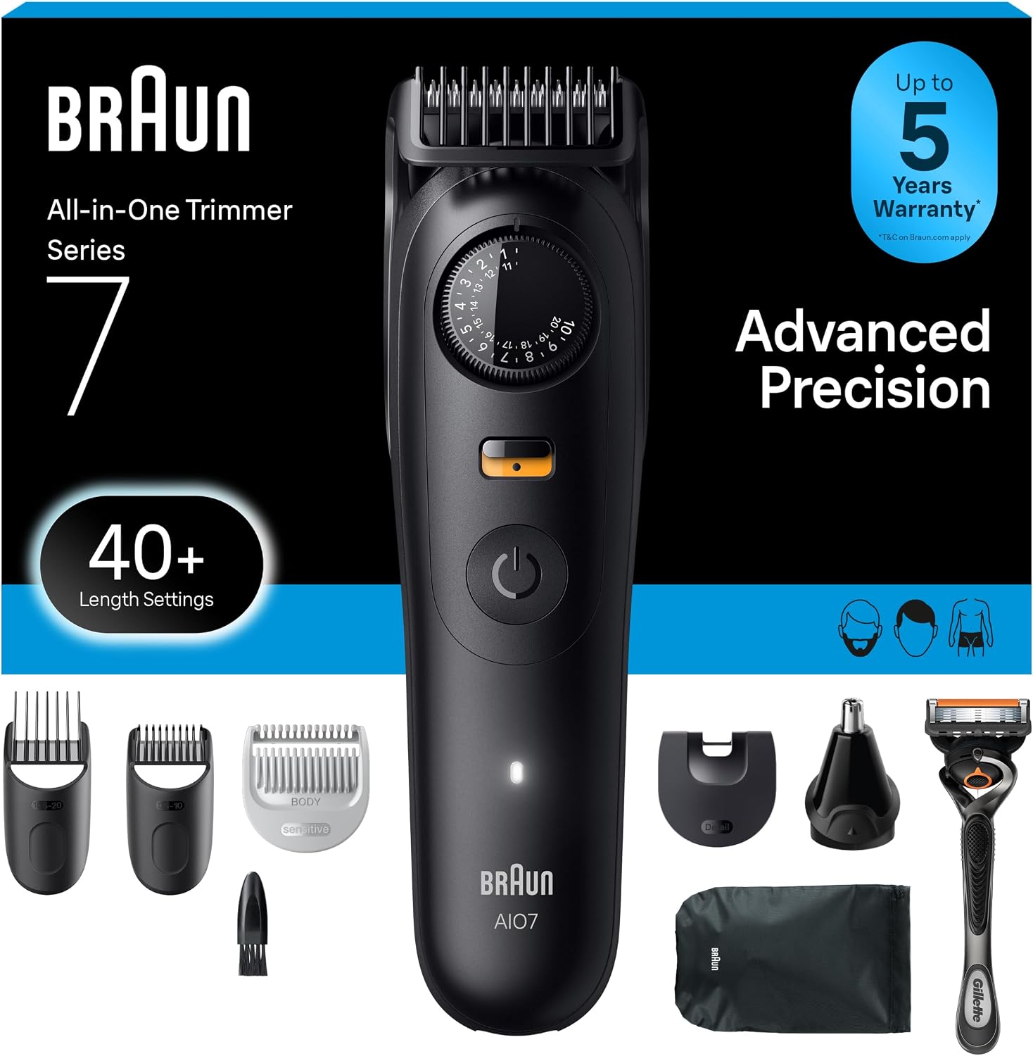 Detalle de Braun AIO7530 Series 7 PRO All-in-One Trimmer, Waterproof, 40 Length Settings