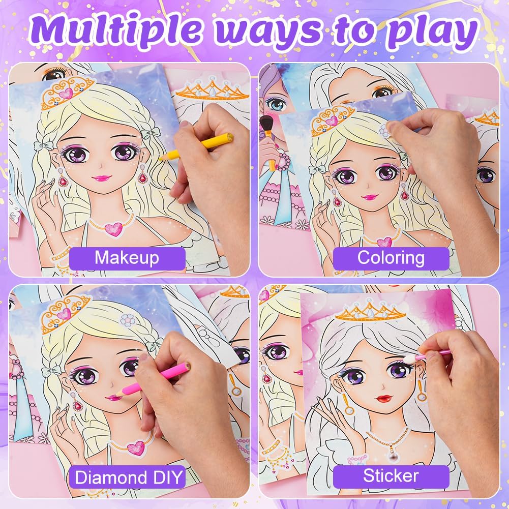 Thumbnail 2 de Aomig Libro di Pittura Ad Acquerello per Bambini: Kit di trucco di carta per principesse, set da viaggio per ragazze