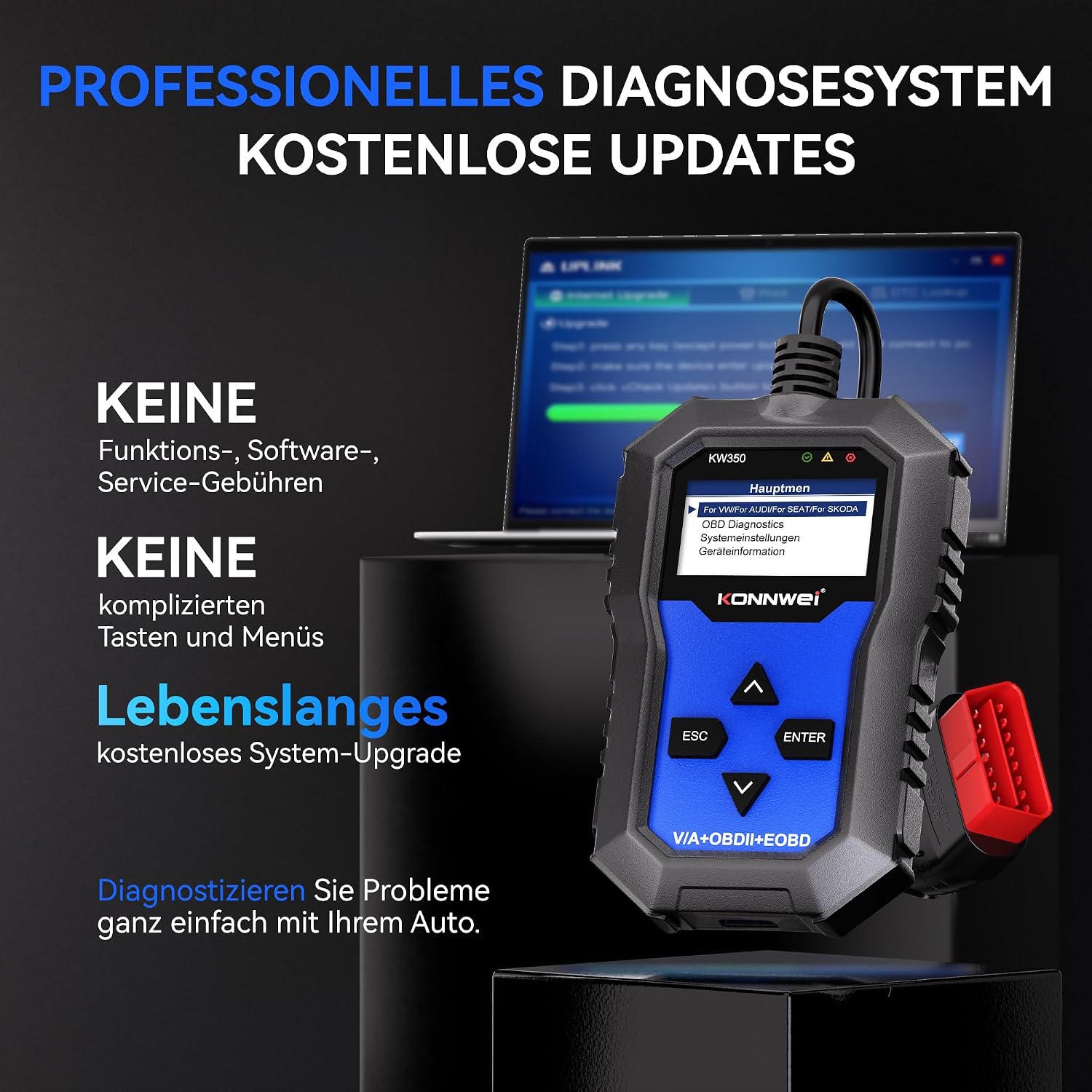 Detalle de KONNWEI KW350 OBD2 Diagnosegerät für VW/Audi/Škoda/Seat – Ganzheitliche Fahrzeugdiagnose und VAG-Spezialfunktionen