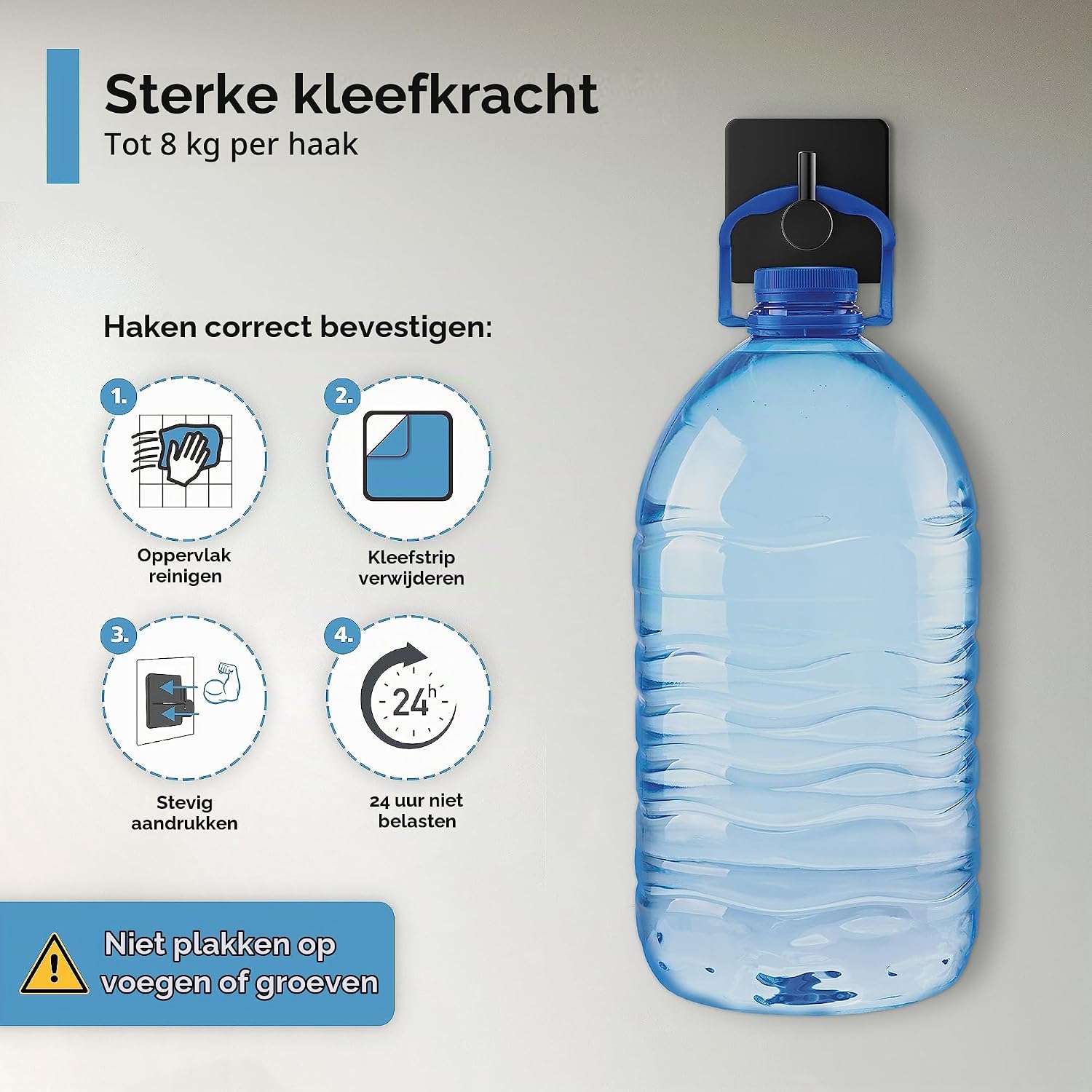 Detalle de virea 4x zelfklevende wandhaken van roestvrij staal, zwart, tot 8 kg