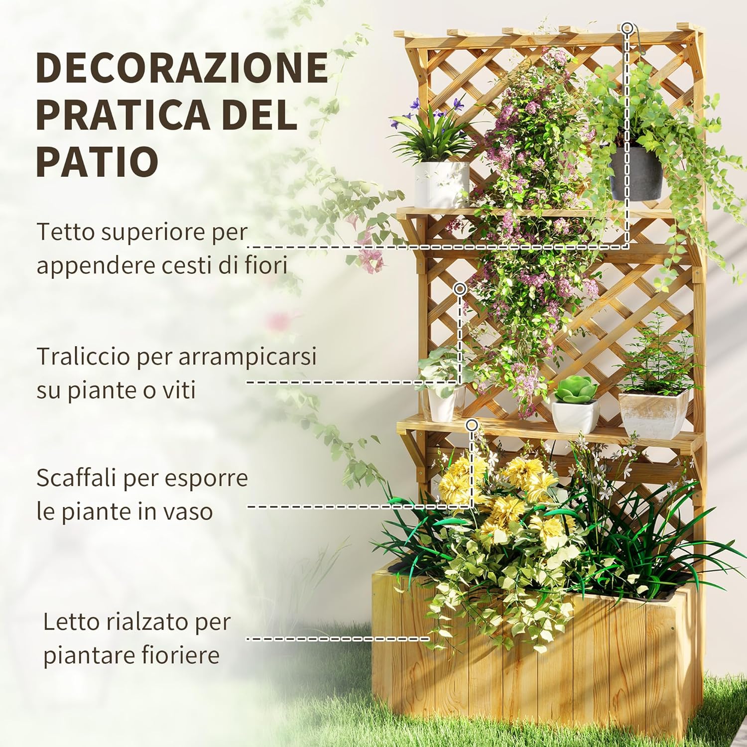Detalle de Outsunny Jardinière avec Treillis lit surélevé de Jardin Potager sur Pied en Bois