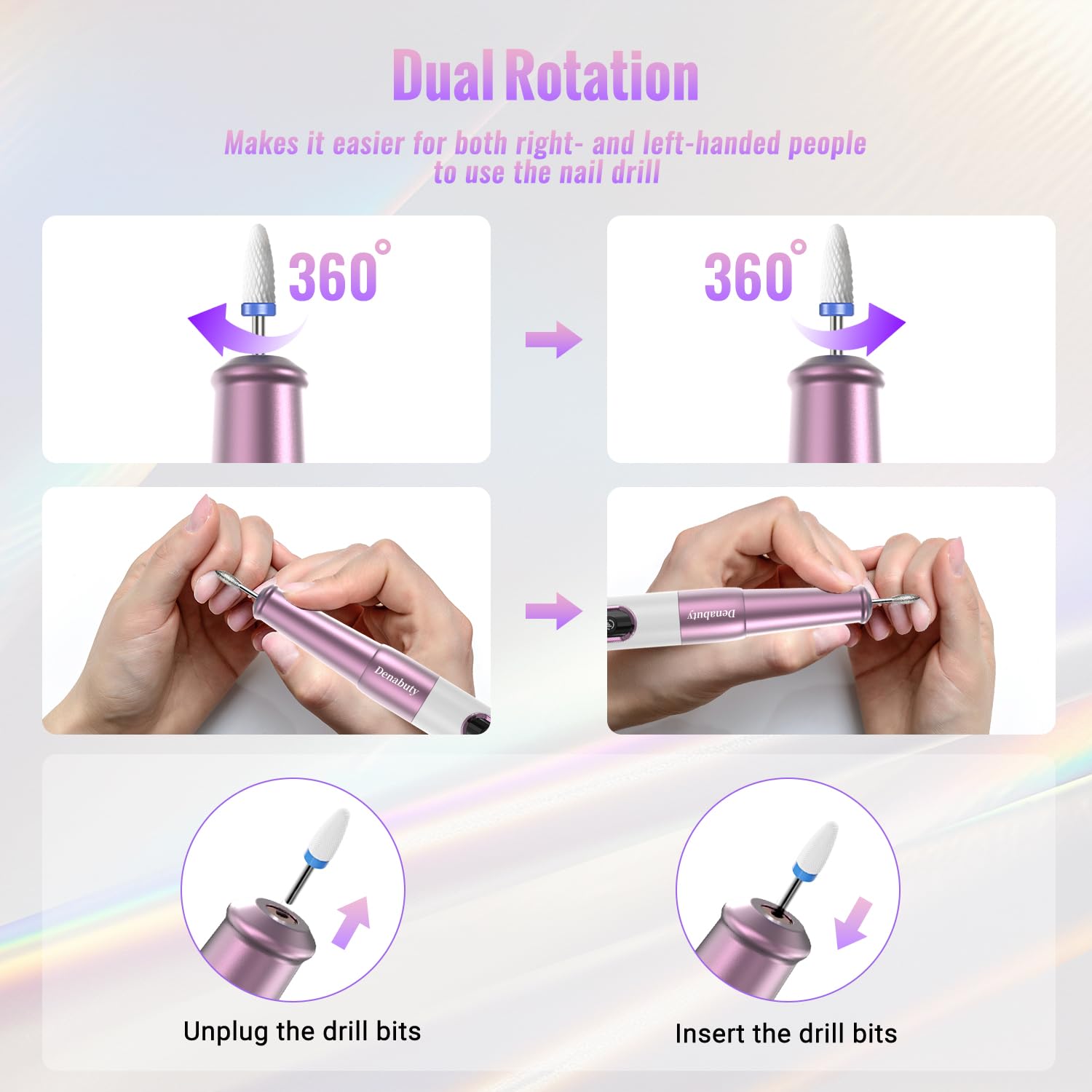 Thumbnail 4 de Denabuty DN-2502Z Nagelfräser elektrisch, kabellos 12 in 1 mit USB & 5 Geschwindigkeiten