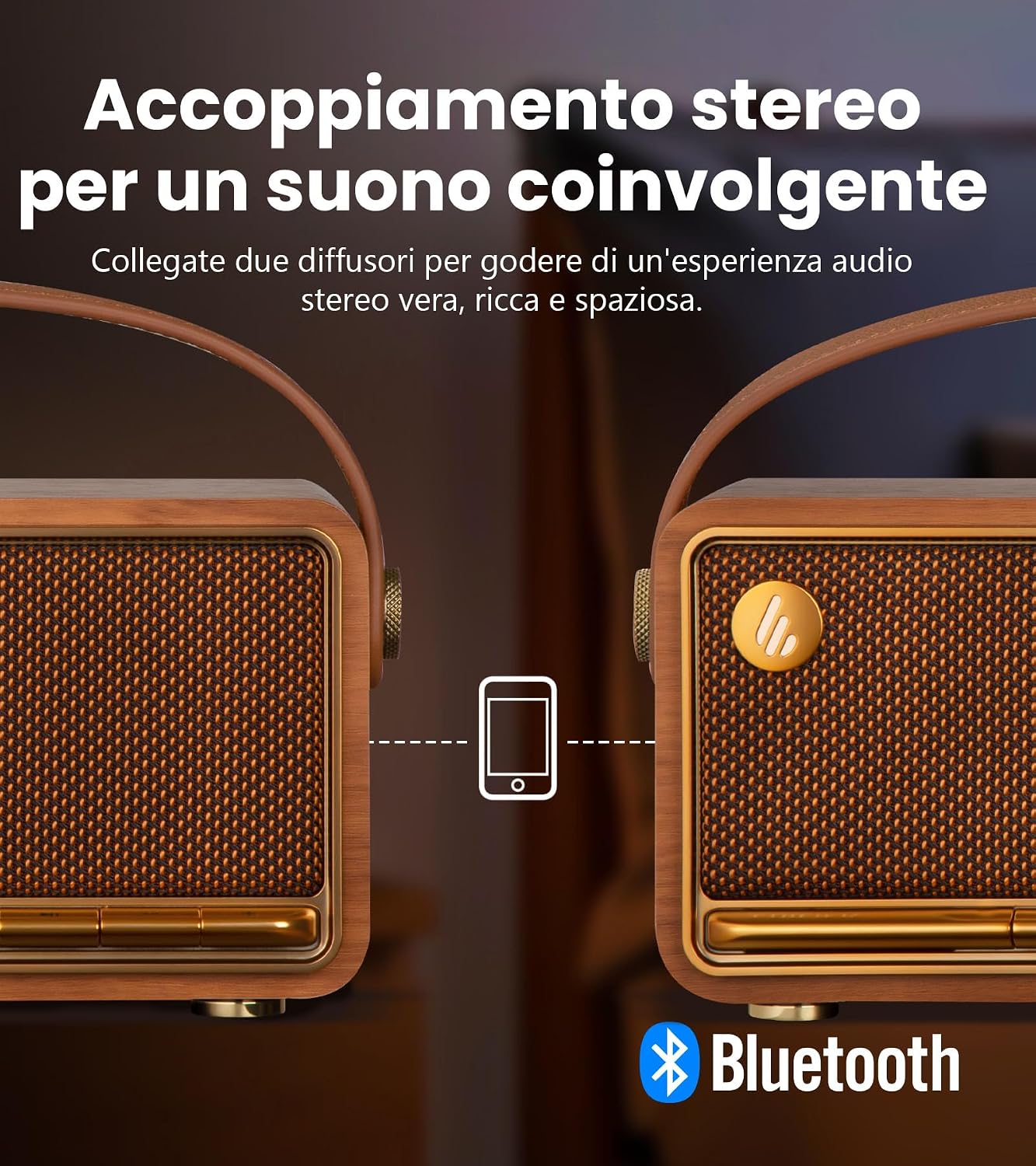 Detalle 2 de Edifier MP330 altoparlante Bluetooth portatile 40W RMS, audio ad alta risoluzione e multipoint (marrone)