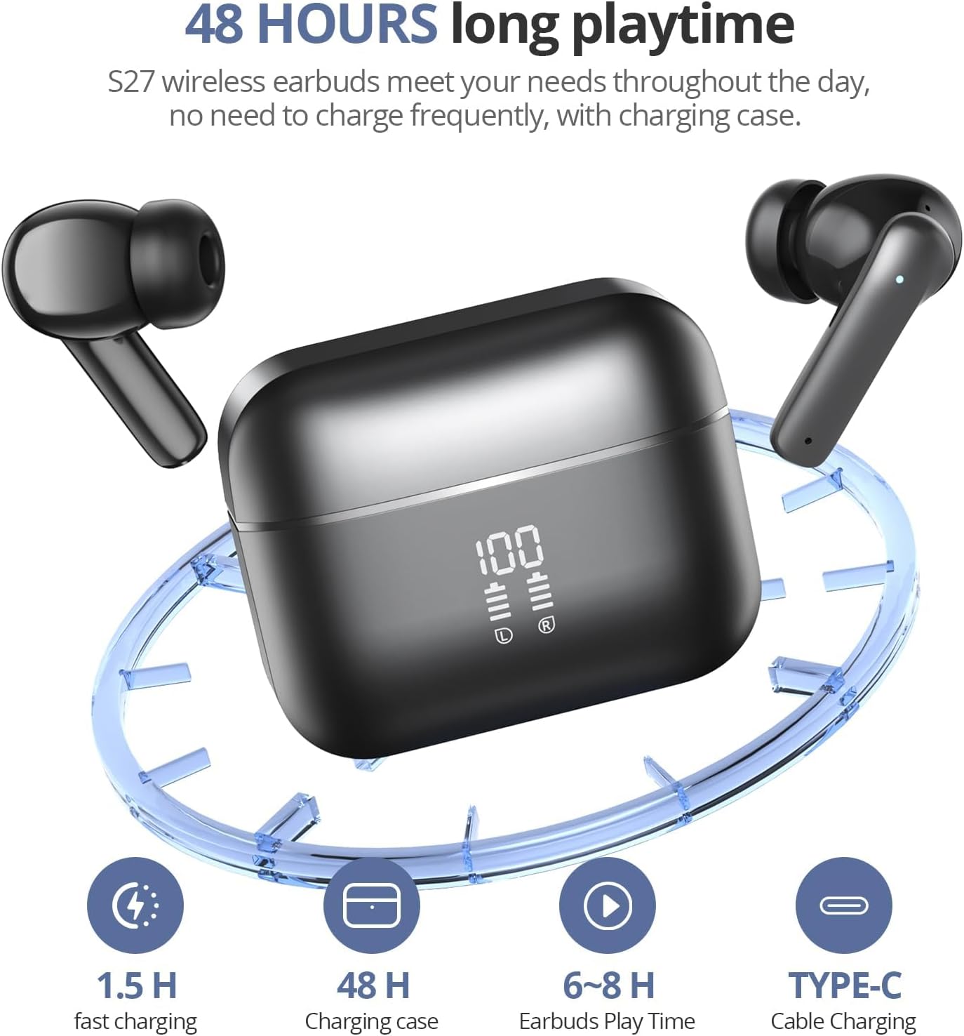 Thumbnail 1 de YOHOTA Wireless Earbuds: Bluetooth 5.4 In-Ear Headphones with ANC, 48H Playtime and IP7 Waterproof