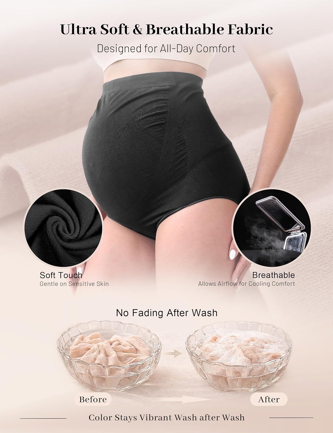 Detalle 2 de SUNNYBUY women’s maternity high waist over-bump seamless hipster underwear (soft, breathable)