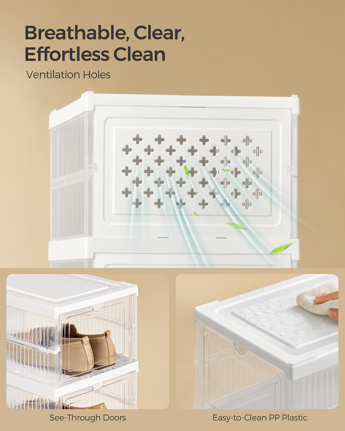 Detalle de SONGMICS DENNYS Collection LSP205W01 6-Tier Foldable Shoe Cabinet, Clear Doors