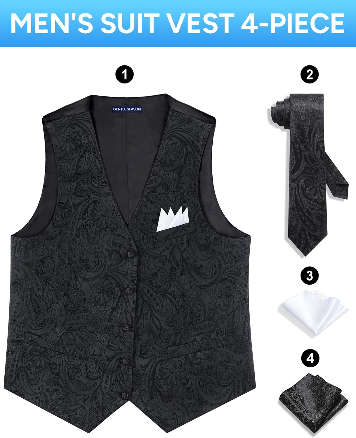 Detalle 2 de Gentle Season Mens Vest Suit Formal Suit Vest with Tie & Pocket Square