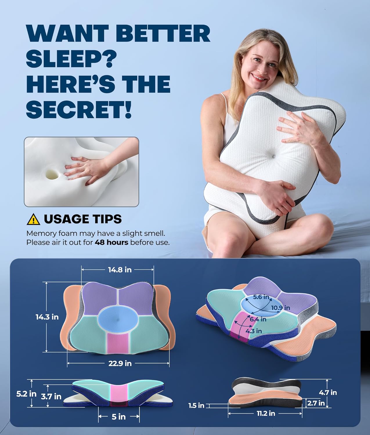 Thumbnail 5 de 5X Pain Relief Cervical Neck Pillow (Ergonomic Cooling Memory Foam) for Neck Support