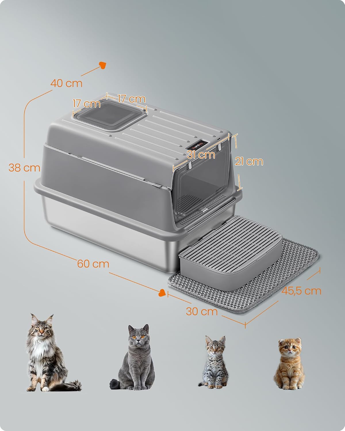 Thumbnail 6 de FEANDREA BOXAL PPT007GN01 Covered Cat Litter Box with Stainless Steel Base