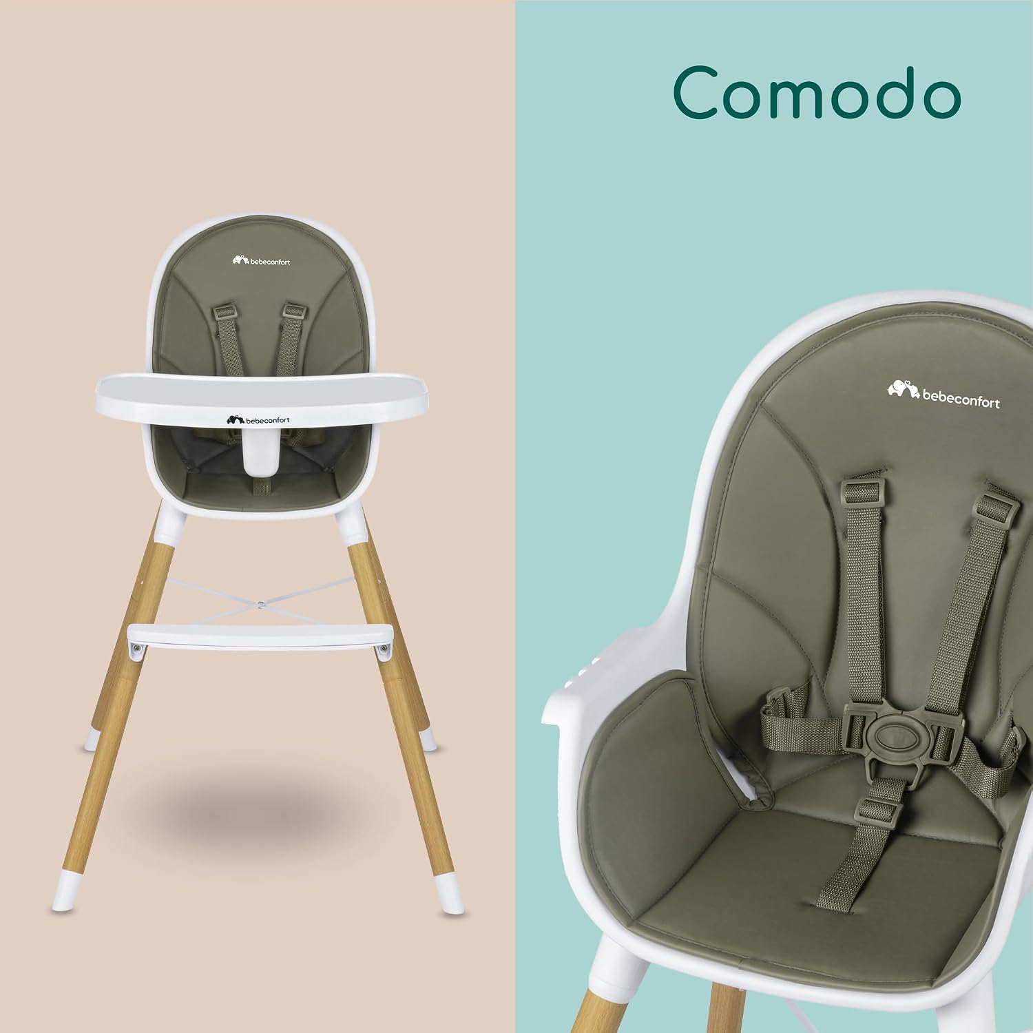 Thumbnail 4 de Bebèconfort Avista seggiolone pappa evolutivo 2 in 1 Mineral Green, trasformabile in sedia (da 6 mesi fino a 30 kg)