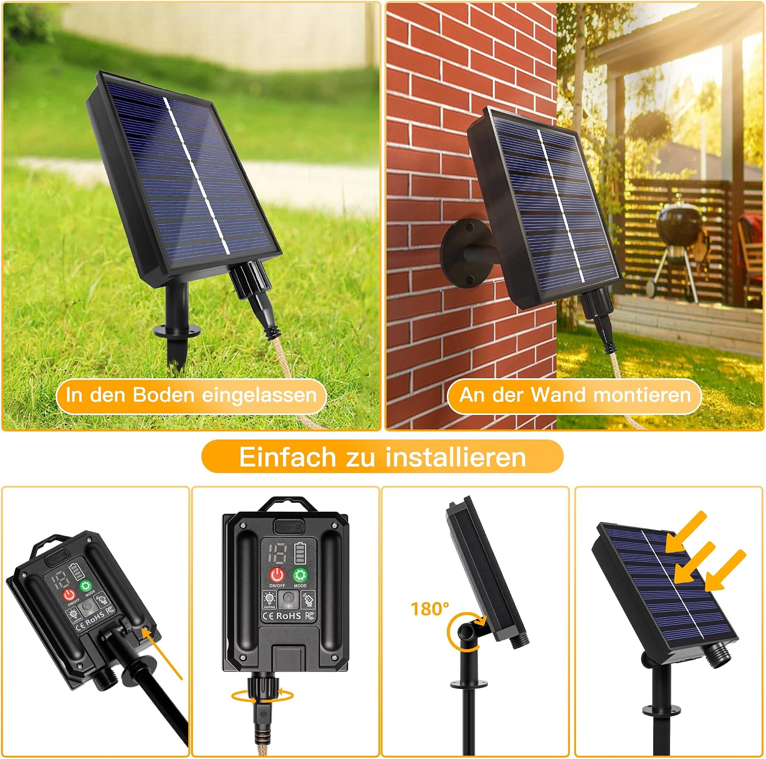 Thumbnail 6 de Ollny Solar Lichterkette Außen – 24 Glühbirnen, 12 m (Name/Angabe) – wetterfest, 8 Modi, Timer, Dimmbar, Hanfseil