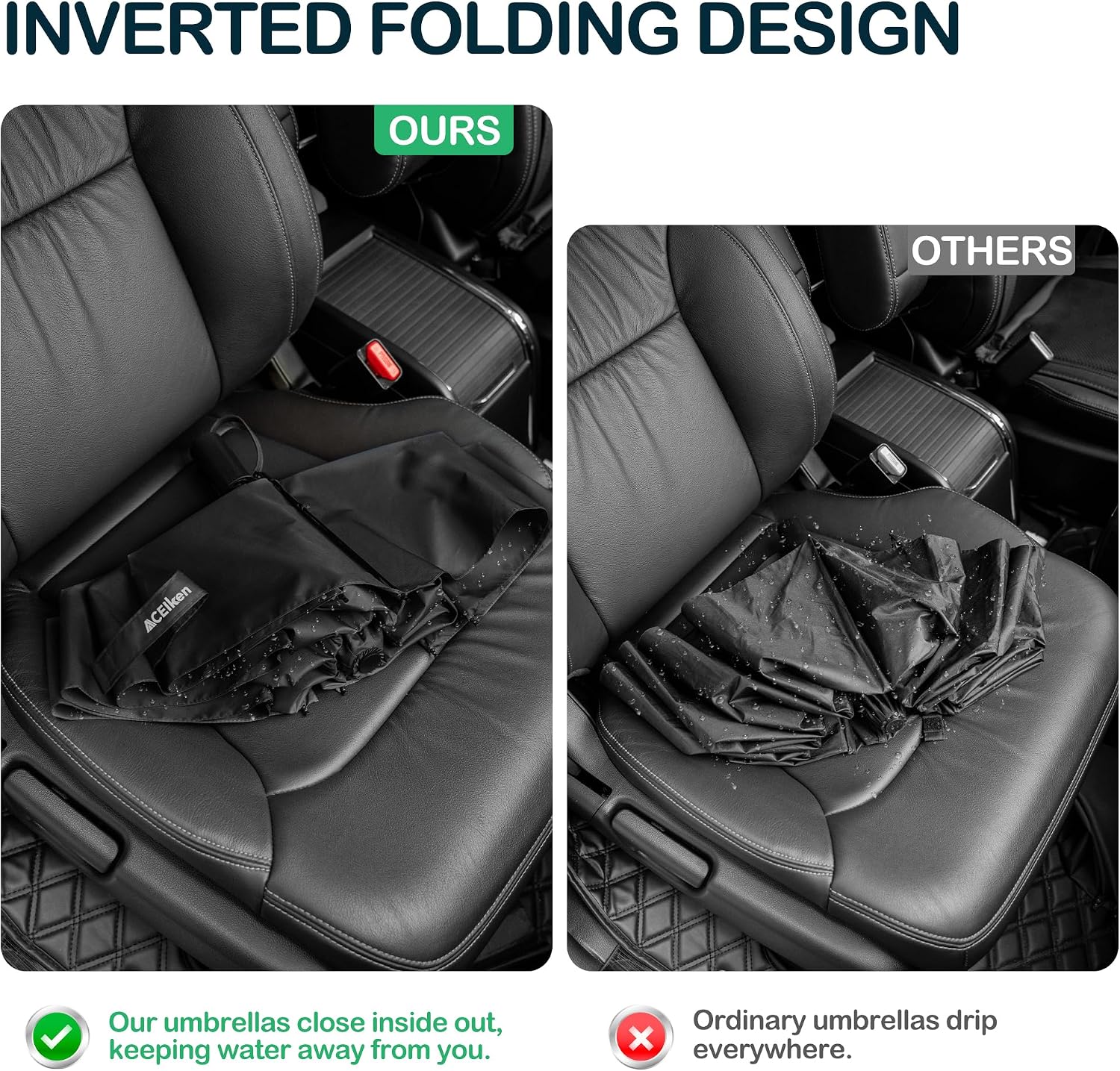 Detalle de ACEIken reverse close folding windproof travel umbrella – auto open/close compact compact and portable