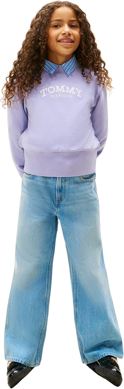 Detalle de Tommy Hilfiger Girls High Rib Hem Crew Neck Pullover Sweatshirt (Kg0kg08989)