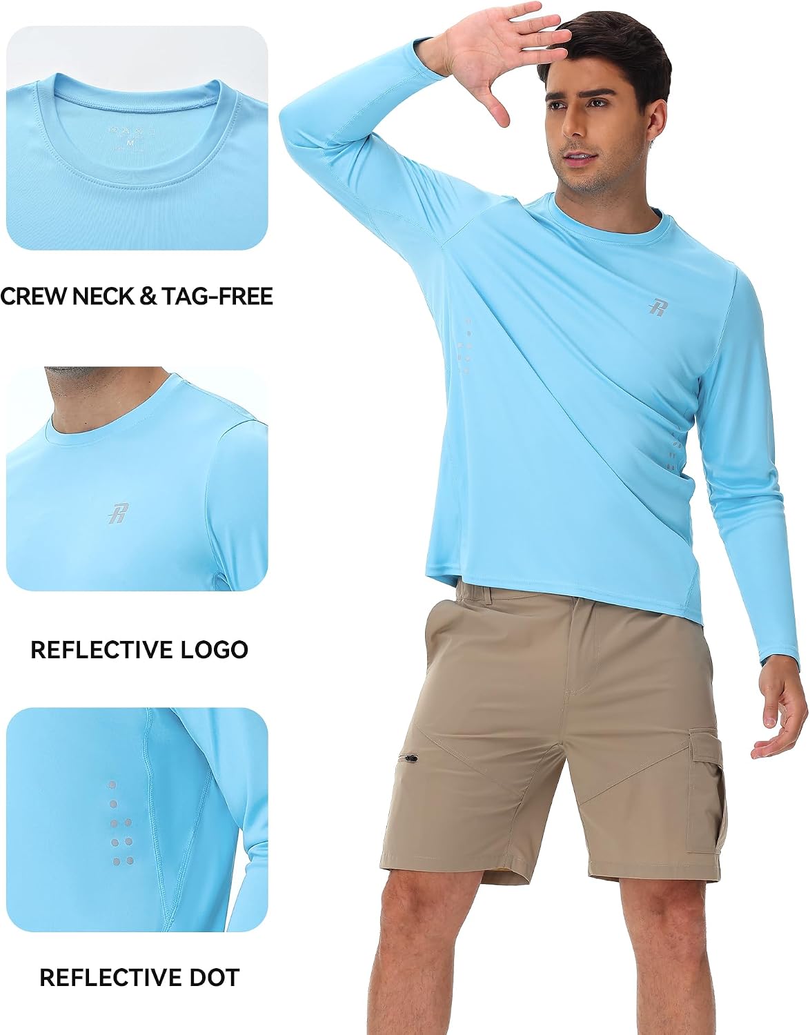 Detalle de Runhit Men’s UPF 50+ Long-Sleeve Sun Protection Shirt (UV Swim/Rash Guard) for Fishing, Hiking & Running