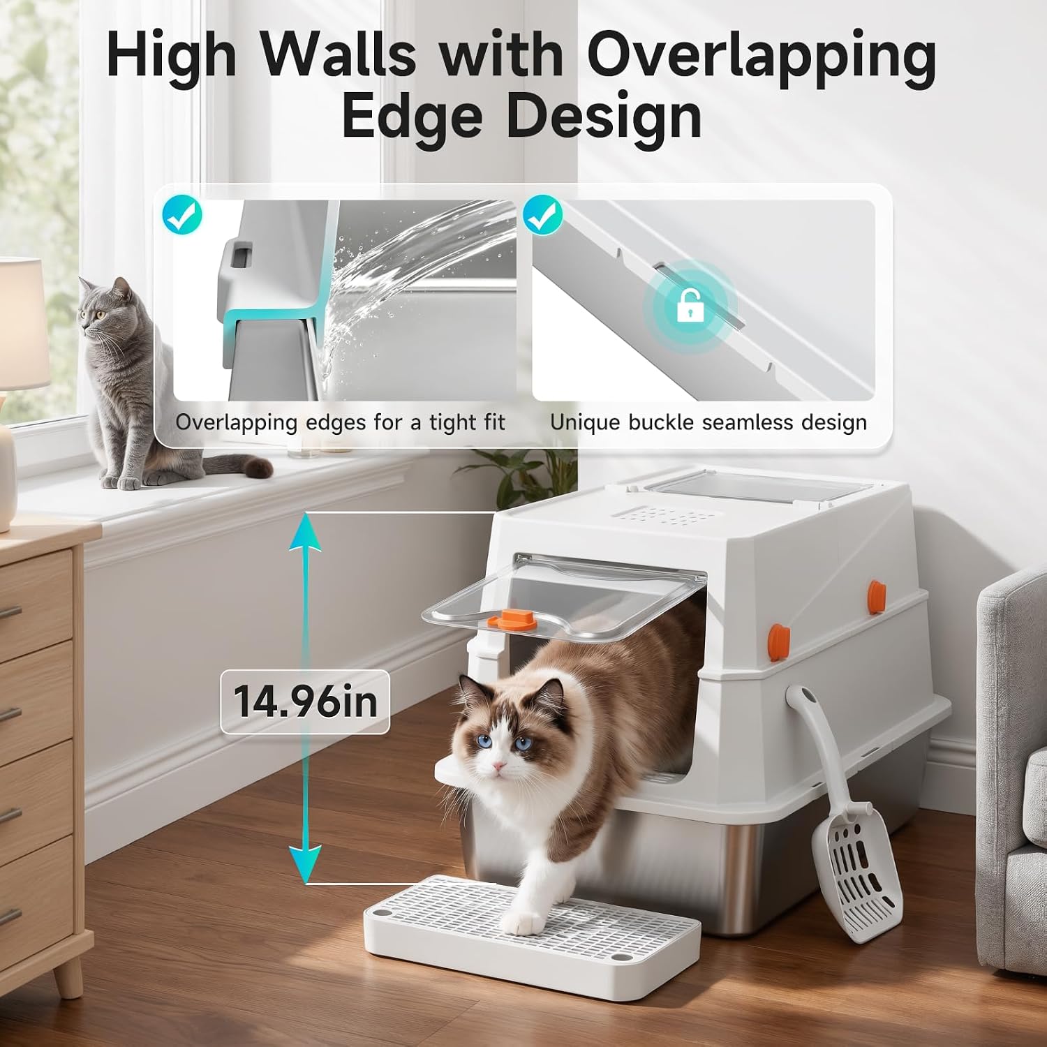 Detalle 2 de OneBug MSP-XC-W605-Grey Convertible Cat Litter Box with Stainless Steel Pan